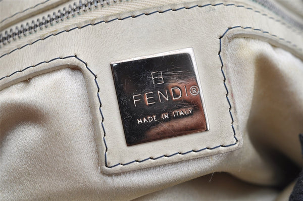 Authentic FENDI Mamma Baguette Shoulder Bag Purse Knit Leather Navy Blue 3291I