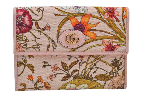 Authentic GUCCI Flora Clutch Hand Bag Pouch Canvas Leather 577350 Pink 3291J