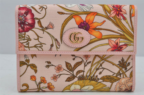 Authentic GUCCI Flora Clutch Hand Bag Pouch Canvas Leather 577350 Pink 3291J