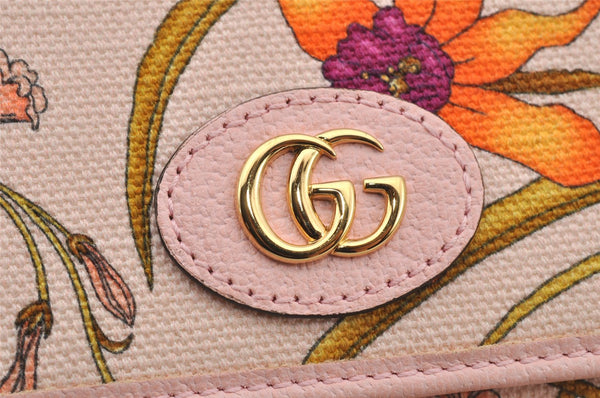 Authentic GUCCI Flora Clutch Hand Bag Pouch Canvas Leather 577350 Pink 3291J