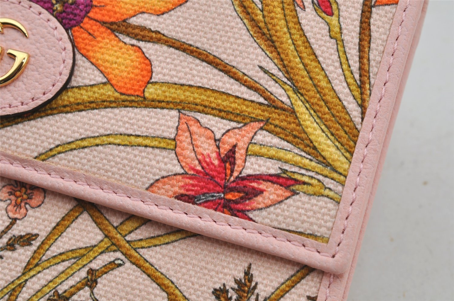 Authentic GUCCI Flora Clutch Hand Bag Pouch Canvas Leather 577350 Pink 3291J