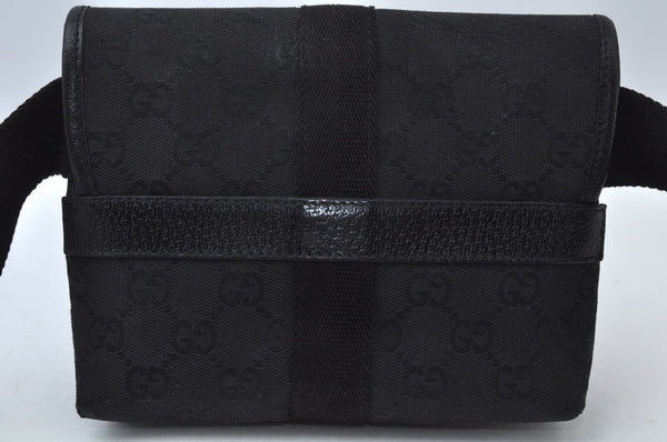 Authentic GUCCI Vintage Waist Body Bag Purse Canvas Leather 131236 Black 3293I