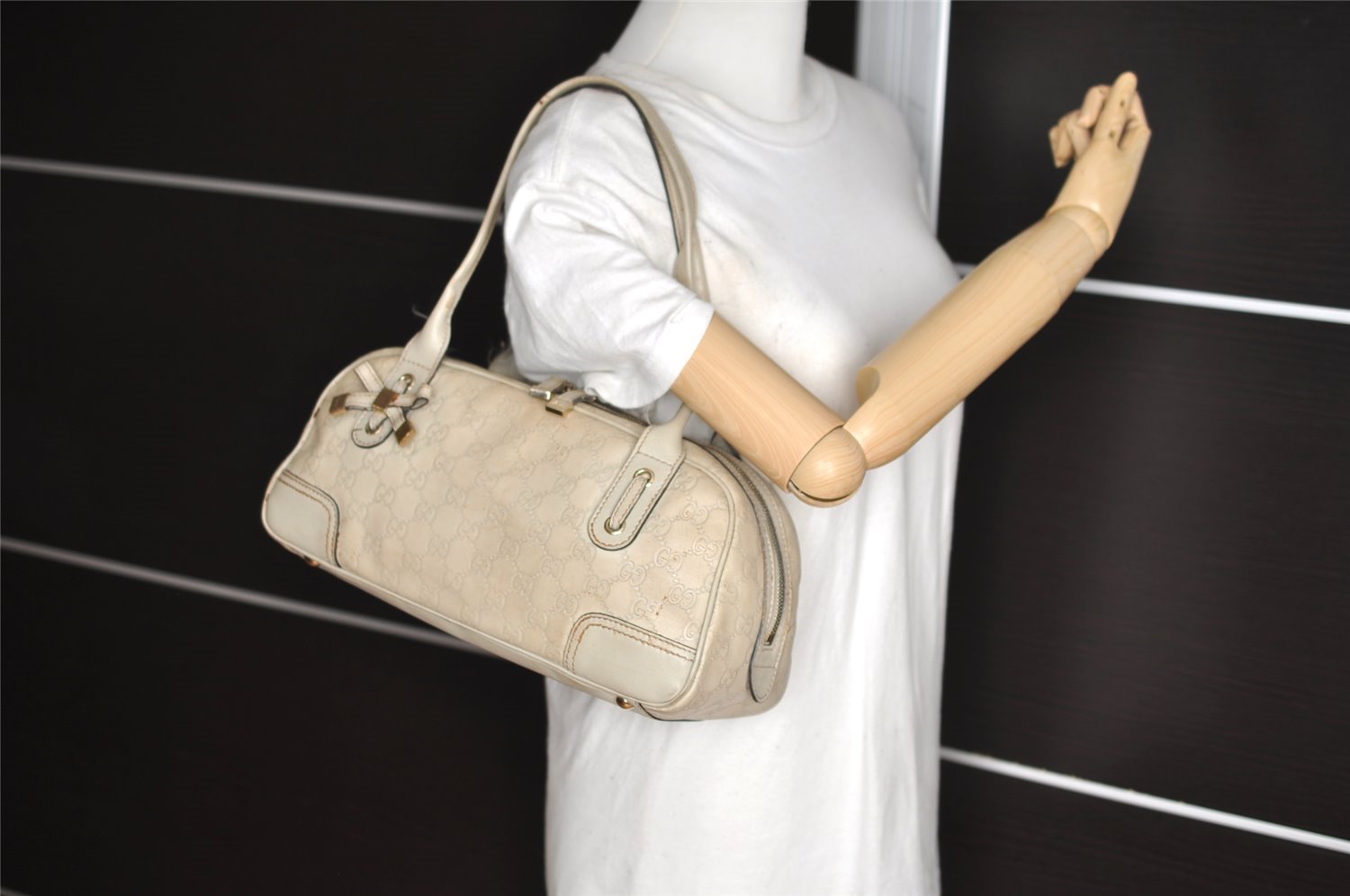 Authentic GUCCI Princy Guccissima GG Leather Shoulder Bag 161720 White 3294I