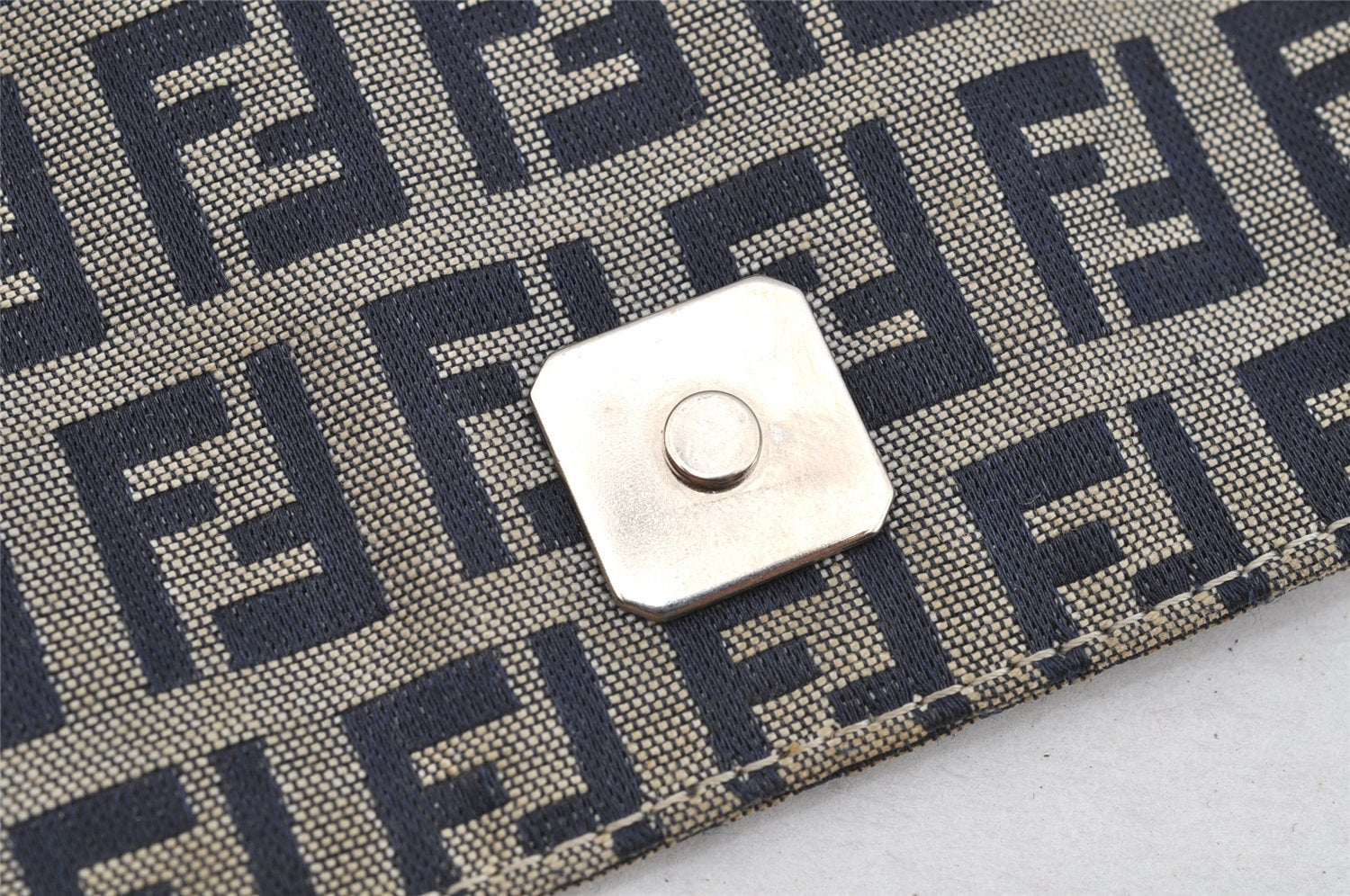 Authentic FENDI Zucchino Shoulder Bag Purse Canvas Leather Navy Blue 3297I