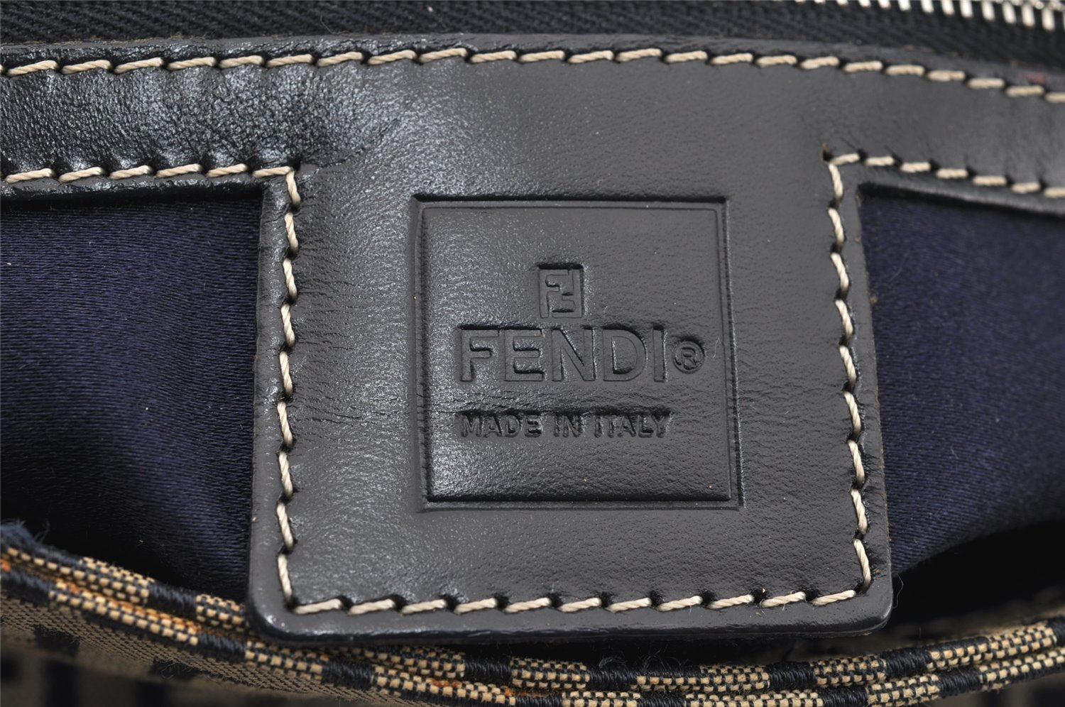 Authentic FENDI Zucchino Shoulder Bag Purse Canvas Leather Navy Blue 3297I