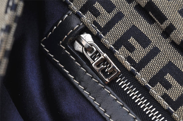 Authentic FENDI Zucchino Shoulder Bag Purse Canvas Leather Navy Blue 3297I