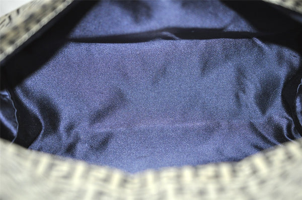 Authentic FENDI Zucchino Shoulder Bag Purse Canvas Leather Navy Blue 3297I