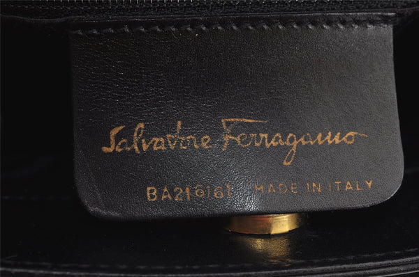 Authentic Salvatore Ferragamo Vara Ribbon Leather Hand Bag Purse Black SF 3302I