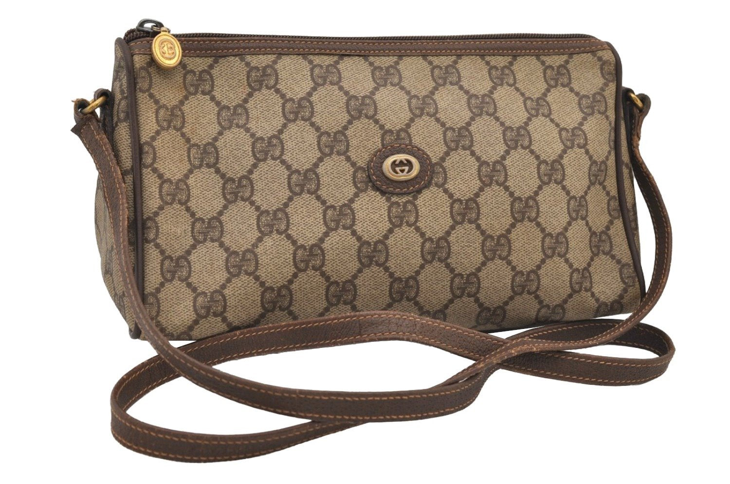 Authentic GUCCI Shoulder Cross Body Bag Purse GG PVC Leather Brown Junk 3305J