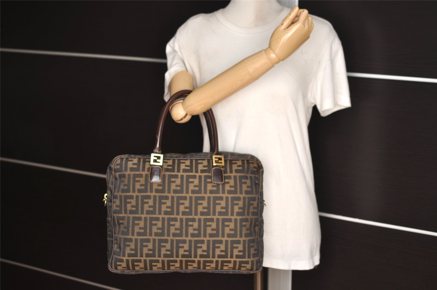 Authentic FENDI Zucca 2Way Shoulder Hand Bag Canvas Leather Brown 3306I