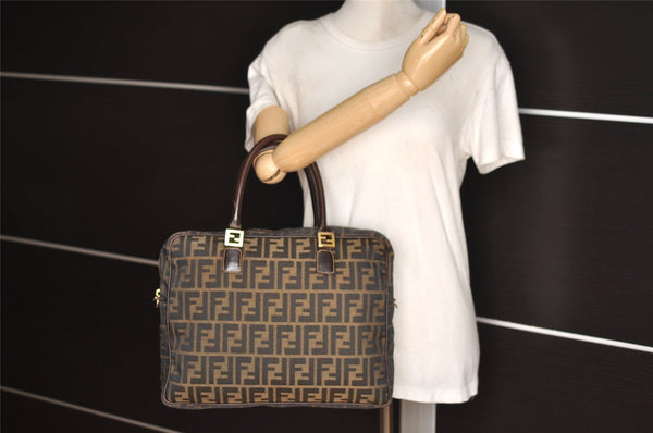 Authentic FENDI Zucca 2Way Shoulder Hand Bag Canvas Leather Brown 3306I