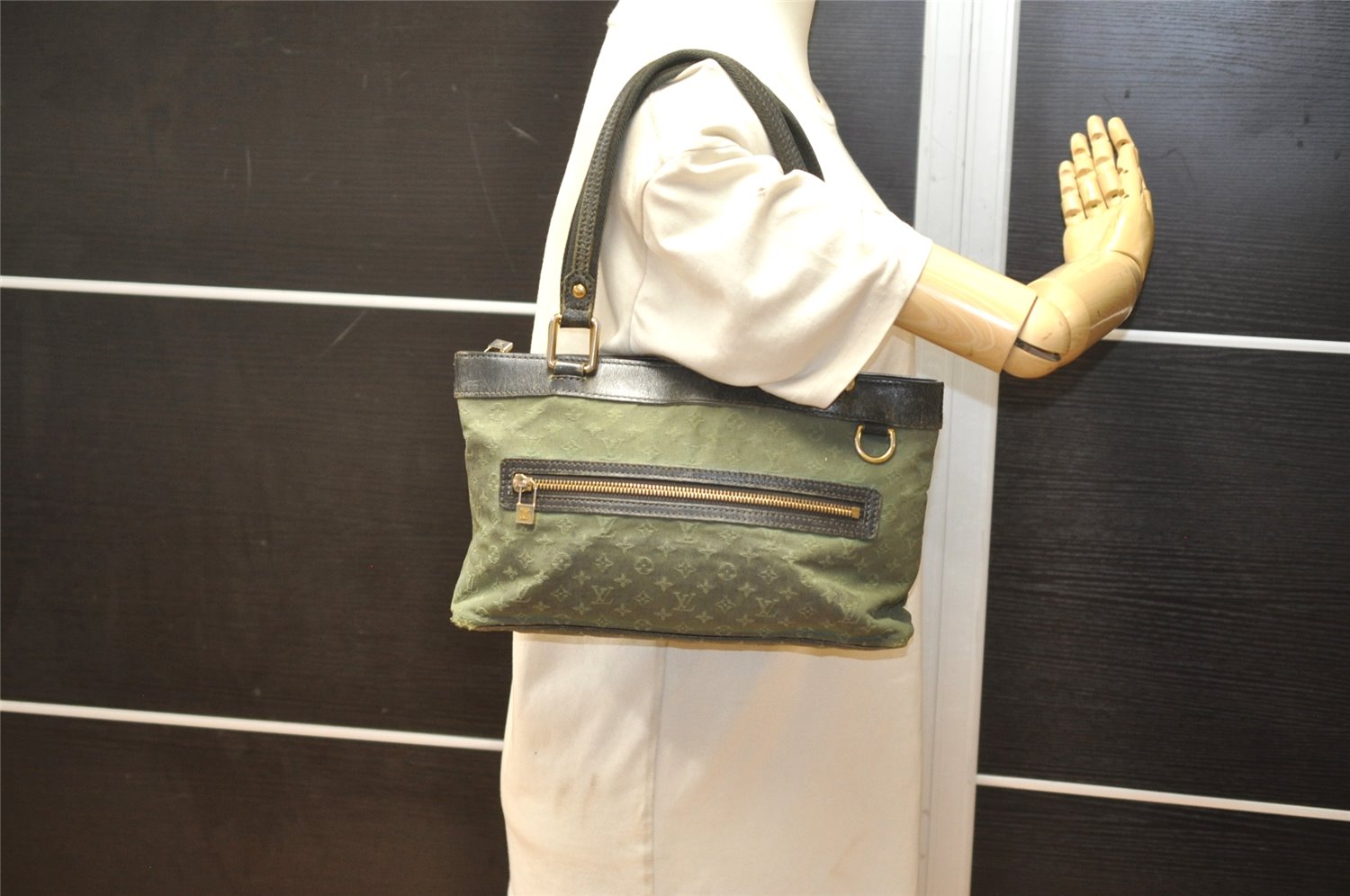 Auth Louis Vuitton Monogram Mini Lucille PM Hand Bag Green Khaki M92682 LV 3306K