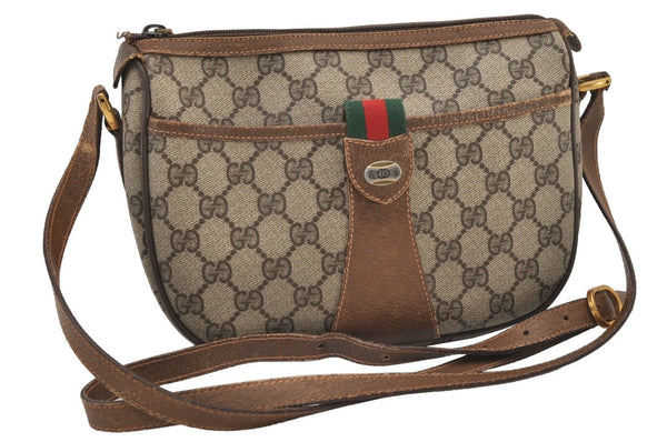 Authentic GUCCI Web Sherry Line Shoulder Bag GG PVC Leather Brown Junk 3307J
