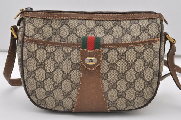 Authentic GUCCI Web Sherry Line Shoulder Bag GG PVC Leather Brown Junk 3307J