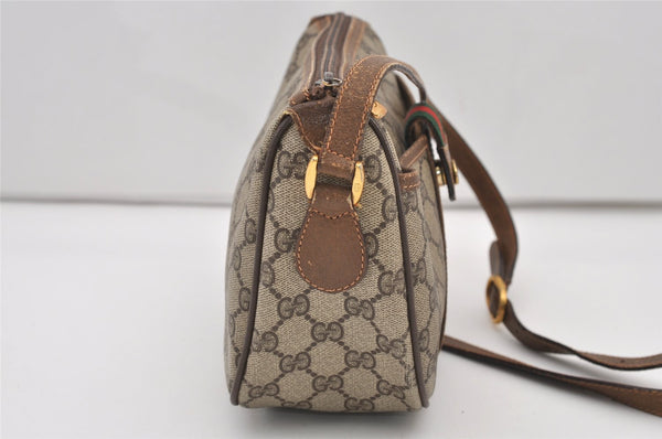 Authentic GUCCI Web Sherry Line Shoulder Bag GG PVC Leather Brown Junk 3307J