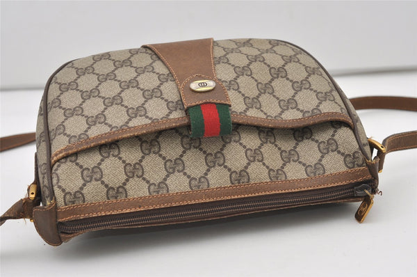 Authentic GUCCI Web Sherry Line Shoulder Bag GG PVC Leather Brown Junk 3307J