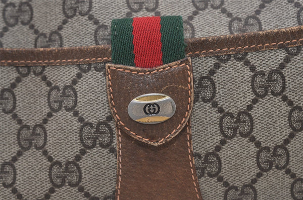 Authentic GUCCI Web Sherry Line Shoulder Bag GG PVC Leather Brown Junk 3307J