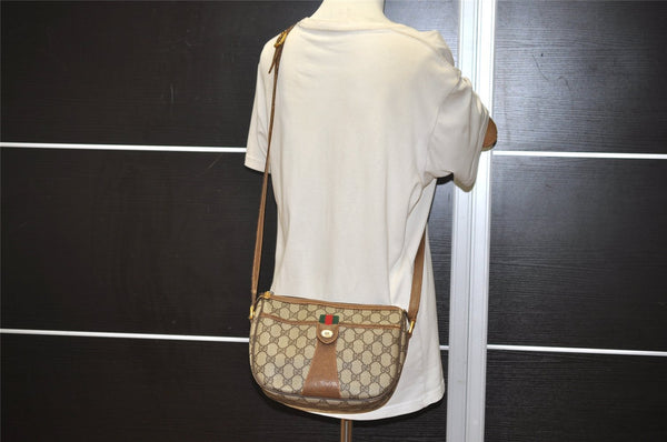 Authentic GUCCI Web Sherry Line Shoulder Bag GG PVC Leather Brown Junk 3307J