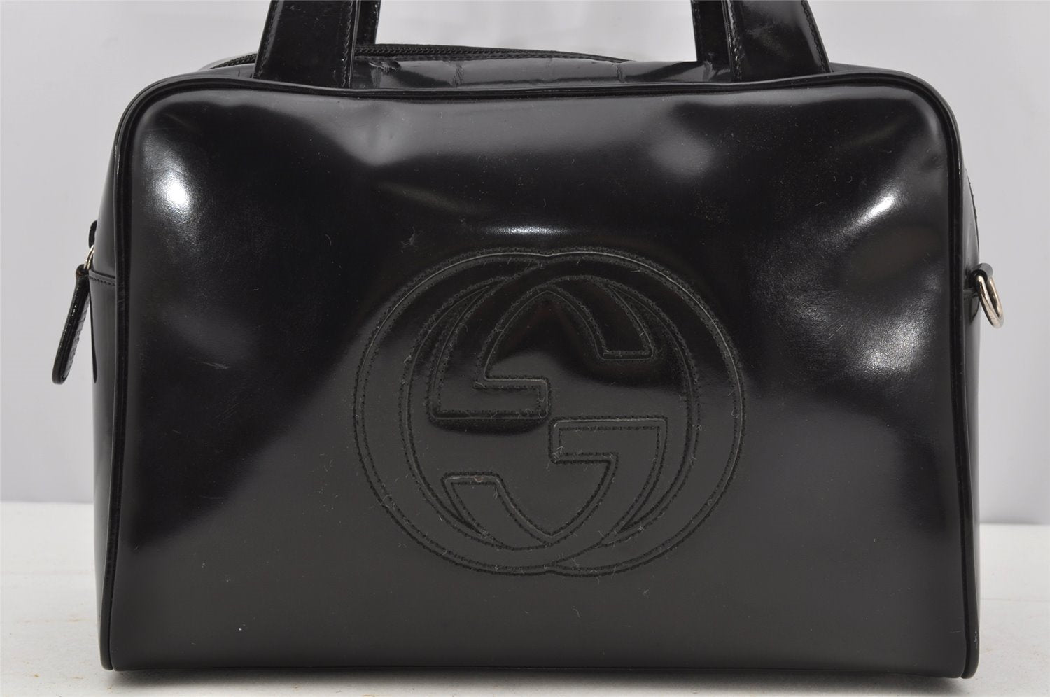 Authentic GUCCI Vintage 2Way Shoulder Hand Bag Purse Enamel Black Junk 3308J