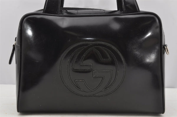 Authentic GUCCI Vintage 2Way Shoulder Hand Bag Purse Enamel Black Junk 3308J