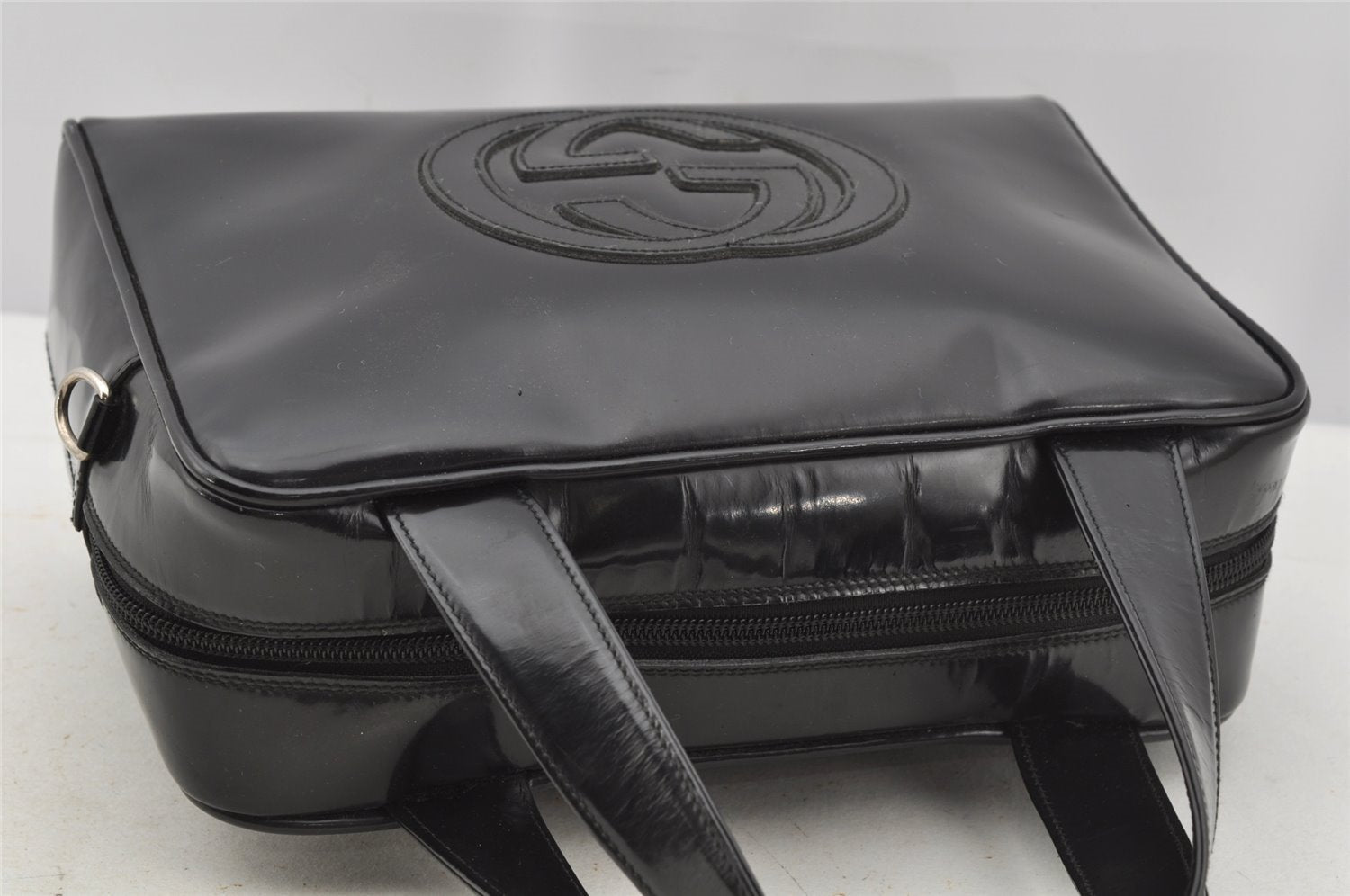 Authentic GUCCI Vintage 2Way Shoulder Hand Bag Purse Enamel Black Junk 3308J