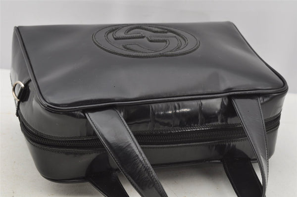 Authentic GUCCI Vintage 2Way Shoulder Hand Bag Purse Enamel Black Junk 3308J