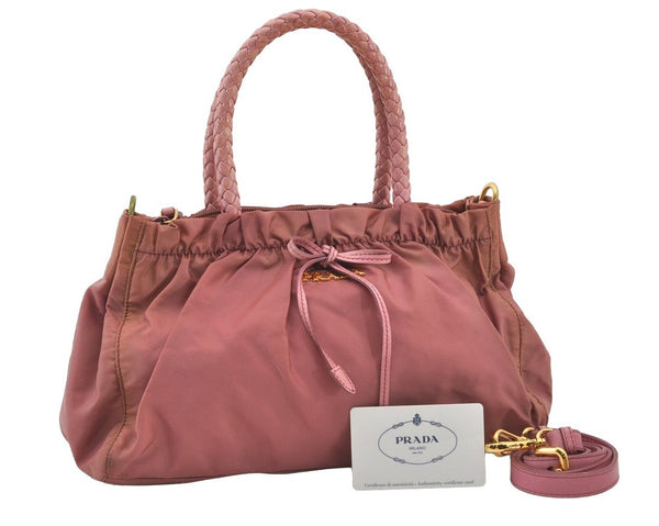Authentic PRADA Nylon Tessuto Leather 2Way Shoulder Hand Bag BN1631 Pink 3312J