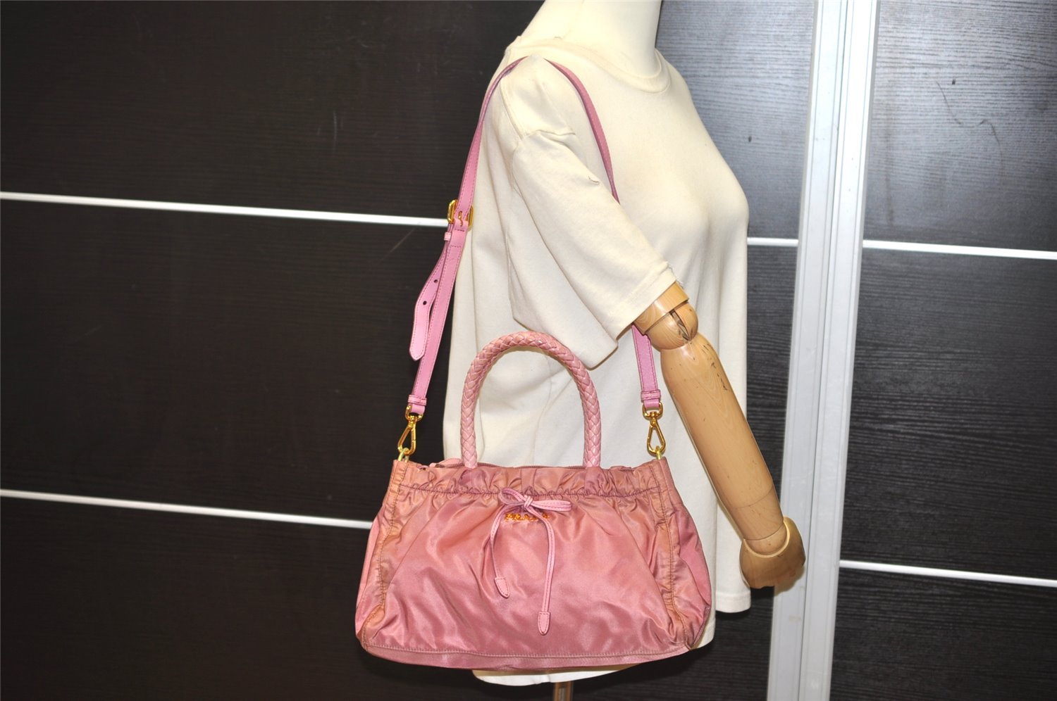Authentic PRADA Nylon Tessuto Leather 2Way Shoulder Hand Bag BN1631 Pink 3312J