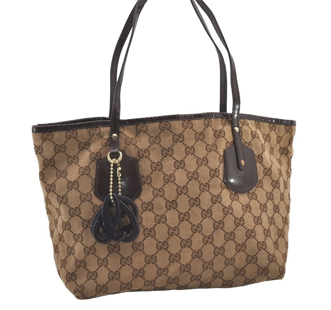 Authentic GUCCI Jolie Shoulder Hand Tote Bag GG Canvas Enamel 211976 Brown 3313J