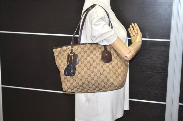 Authentic GUCCI Jolie Shoulder Hand Tote Bag GG Canvas Enamel 211976 Brown 3313J