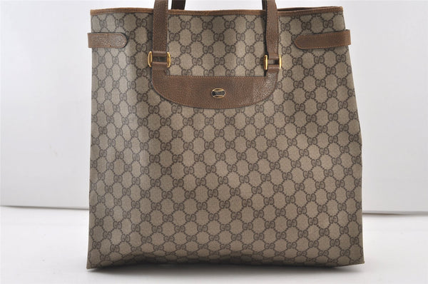 Authentic GUCCI Vintage Shoulder Tote Bag GG PVC Leather Brown 3314J