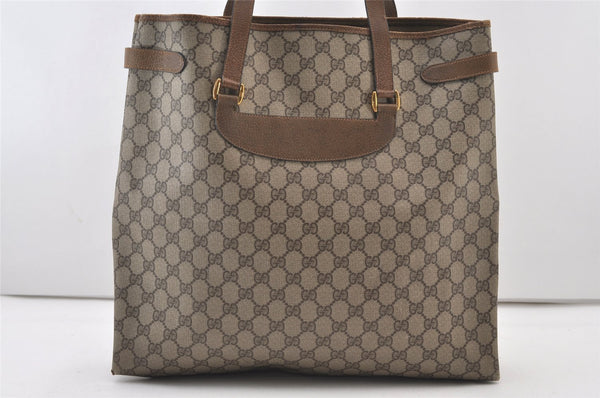 Authentic GUCCI Vintage Shoulder Tote Bag GG PVC Leather Brown 3314J