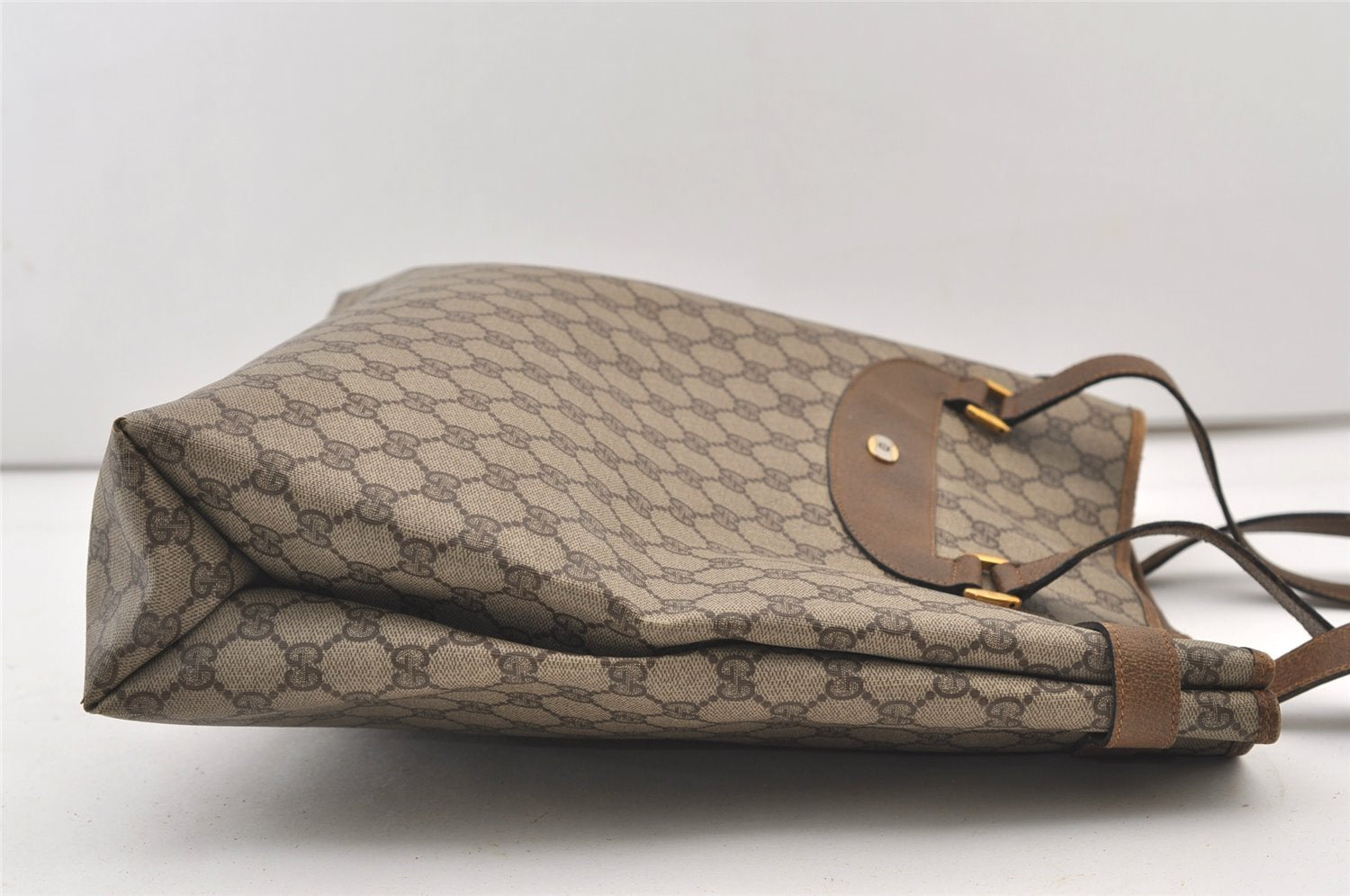 Authentic GUCCI Vintage Shoulder Tote Bag GG PVC Leather Brown 3314J