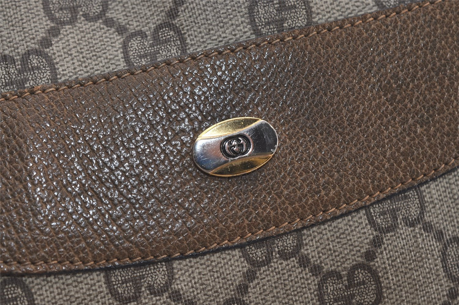 Authentic GUCCI Vintage Shoulder Tote Bag GG PVC Leather Brown 3314J