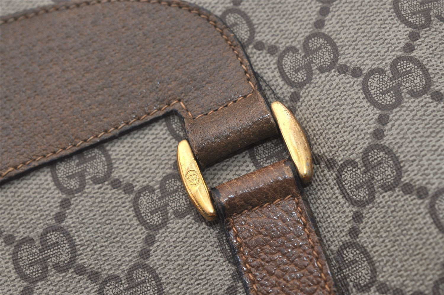 Authentic GUCCI Vintage Shoulder Tote Bag GG PVC Leather Brown 3314J