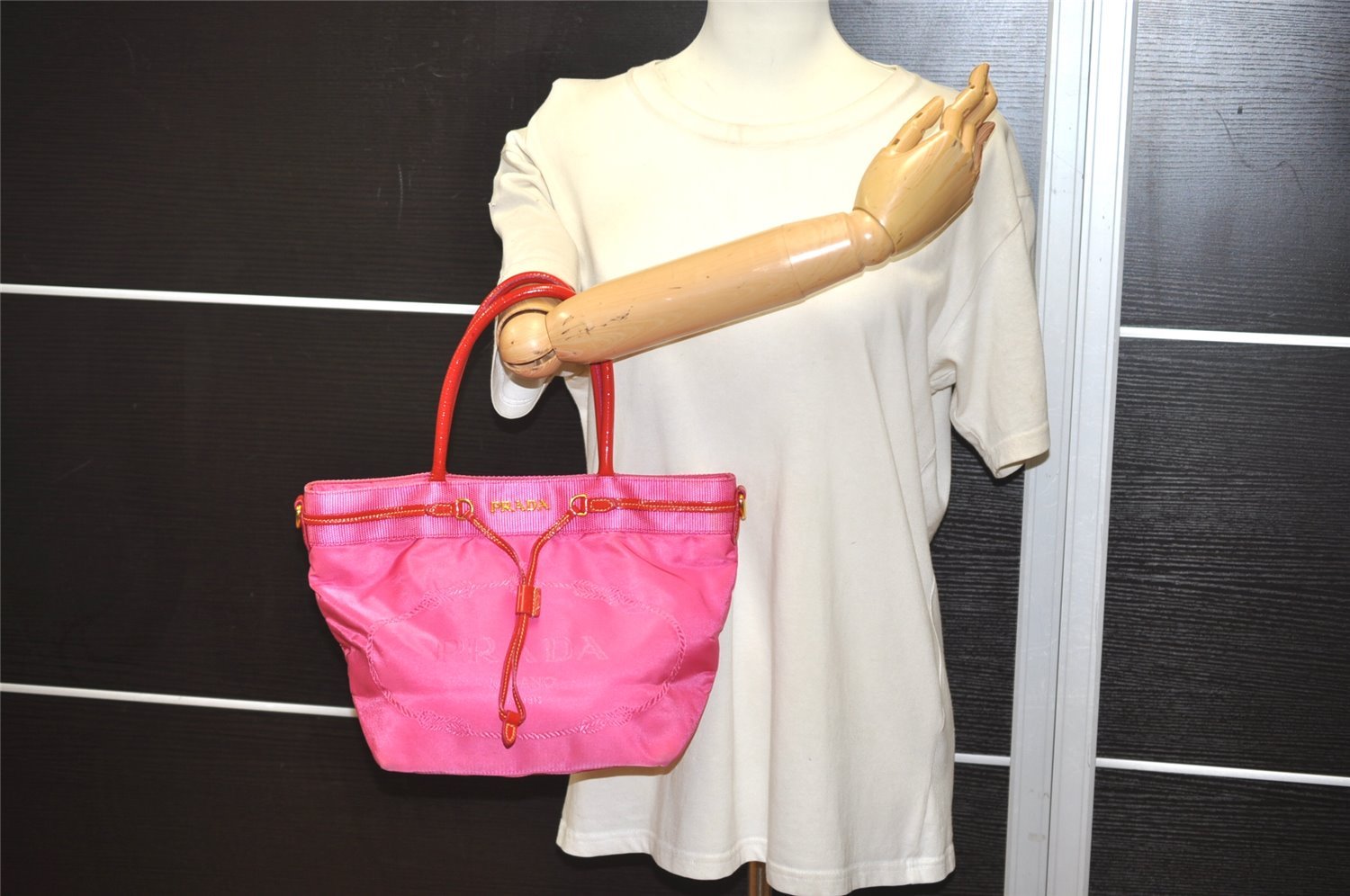 Authentic PRADA Nylon Tessuto Enamel 2Way Shoulder Tote Bag BN1756 Pink 3319J