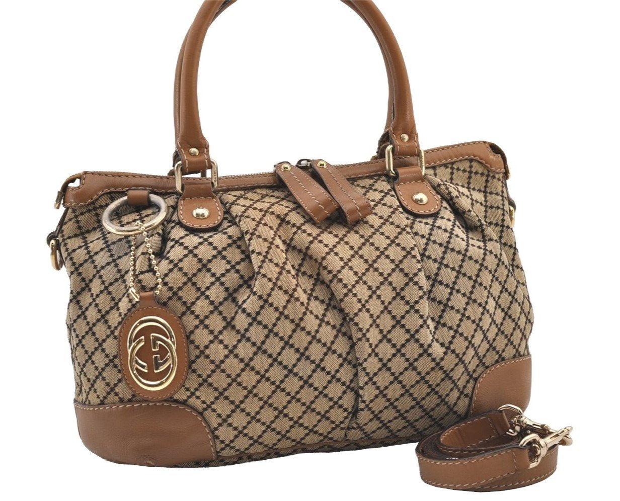 Authentic GUCCI Diamante Sukey 2Way Tote Bag Canvas Leather 247902 Brown 3322J