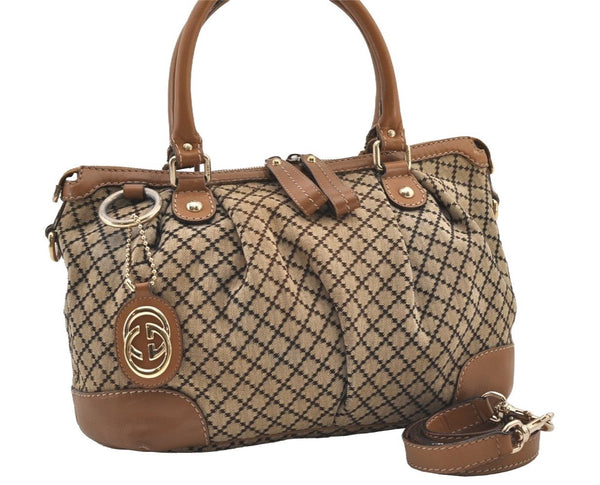 Authentic GUCCI Diamante Sukey 2Way Tote Bag Canvas Leather 247902 Brown 3322J