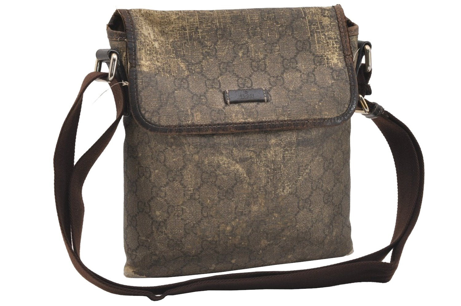 Authentic GUCCI Shoulder Cross Body Bag Purse GG PVC Leather 223666 Brown 3323J