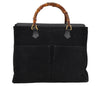 Authentic GUCCI Vintage Bamboo 2Way Shoulder Hand Bag Suede Leather Black 3324J