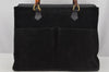 Authentic GUCCI Vintage Bamboo 2Way Shoulder Hand Bag Suede Leather Black 3324J