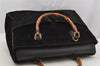 Authentic GUCCI Vintage Bamboo 2Way Shoulder Hand Bag Suede Leather Black 3324J