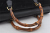 Authentic GUCCI Vintage Bamboo 2Way Shoulder Hand Bag Suede Leather Black 3324J