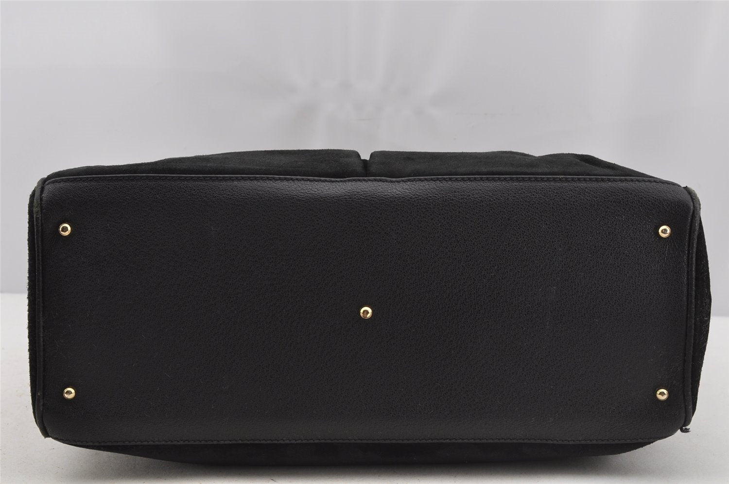 Authentic GUCCI Vintage Bamboo 2Way Shoulder Hand Bag Suede Leather Black 3324J