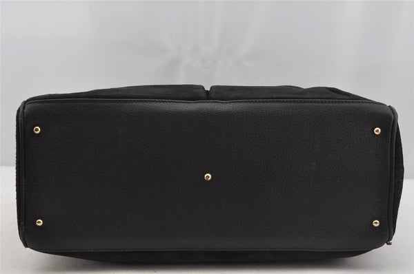 Authentic GUCCI Vintage Bamboo 2Way Shoulder Hand Bag Suede Leather Black 3324J