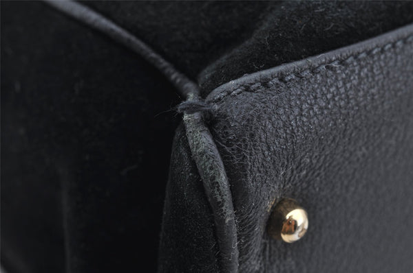 Authentic GUCCI Vintage Bamboo 2Way Shoulder Hand Bag Suede Leather Black 3324J