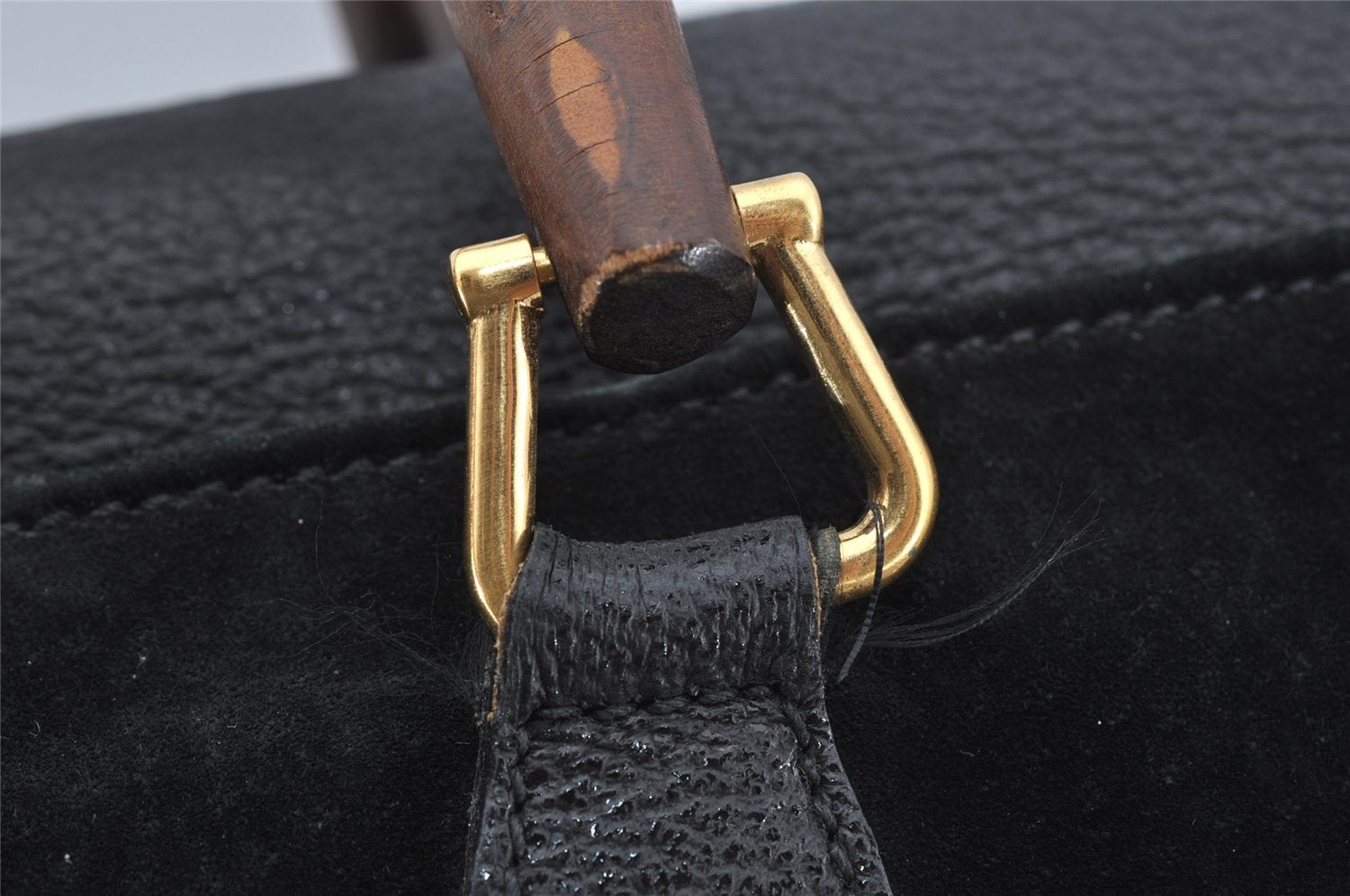 Authentic GUCCI Vintage Bamboo 2Way Shoulder Hand Bag Suede Leather Black 3324J