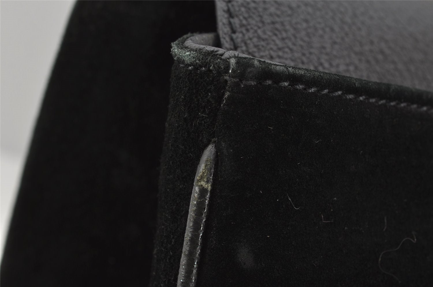 Authentic GUCCI Vintage Bamboo 2Way Shoulder Hand Bag Suede Leather Black 3324J