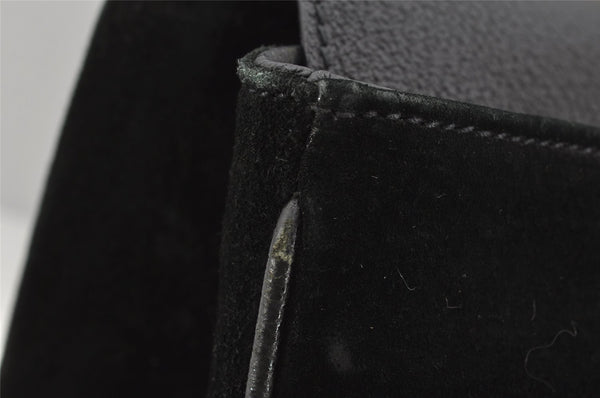 Authentic GUCCI Vintage Bamboo 2Way Shoulder Hand Bag Suede Leather Black 3324J