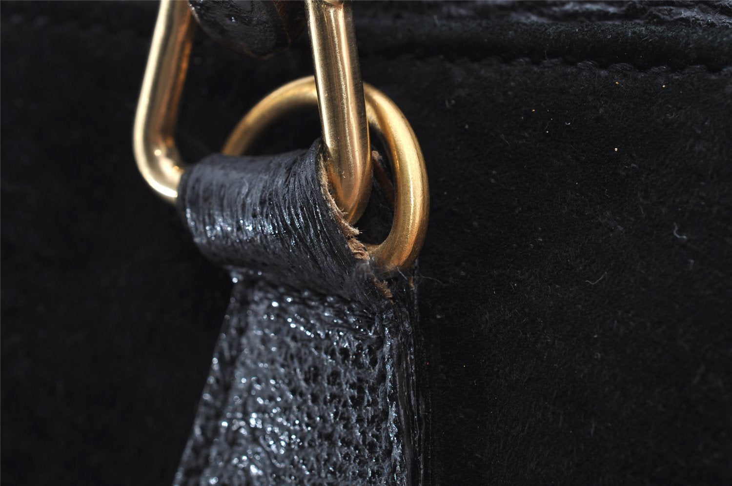 Authentic GUCCI Vintage Bamboo 2Way Shoulder Hand Bag Suede Leather Black 3324J